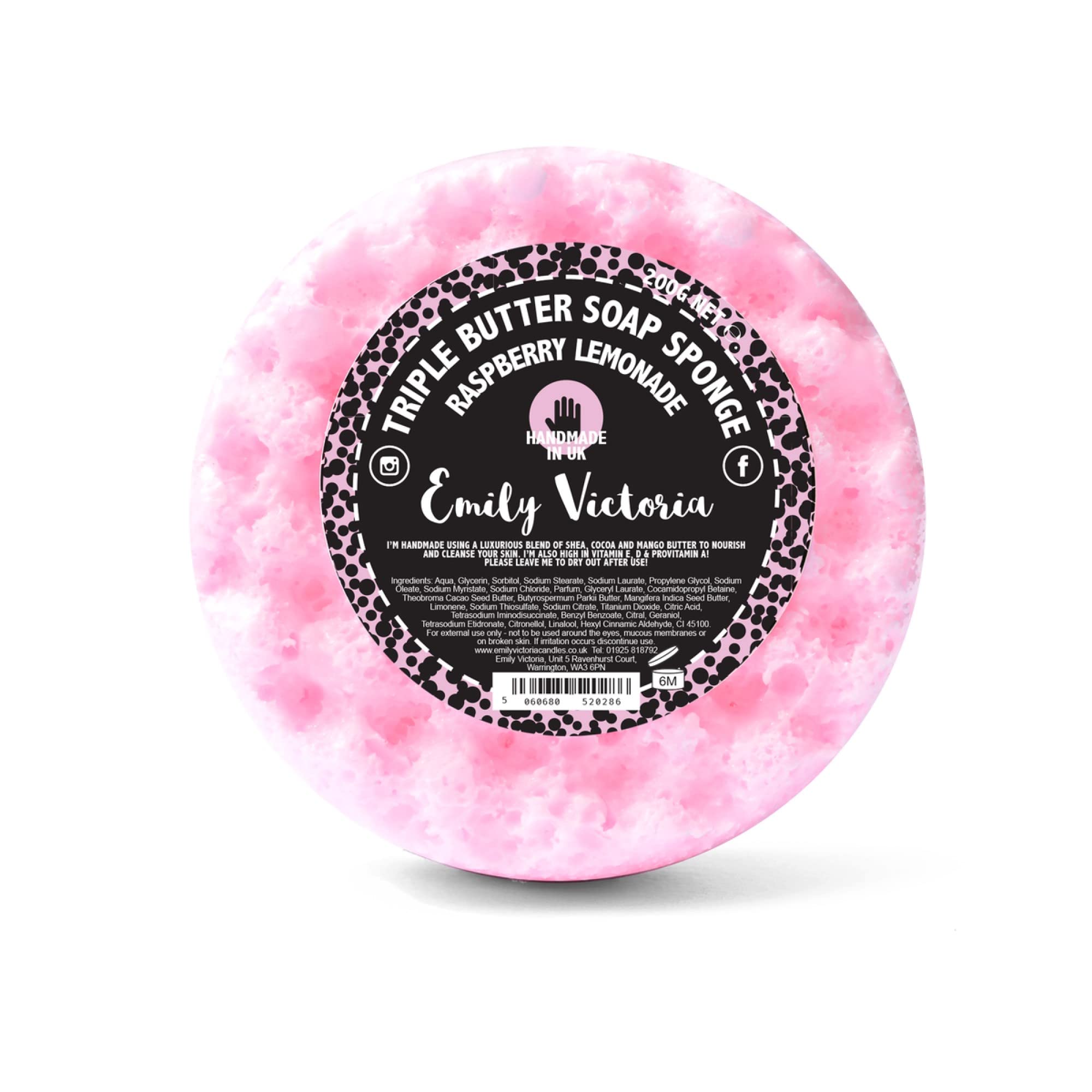 Emily Victoria Triple Butter Soap Sponge - Raspberry Lemonade Citrus & Sweet Scent 200g