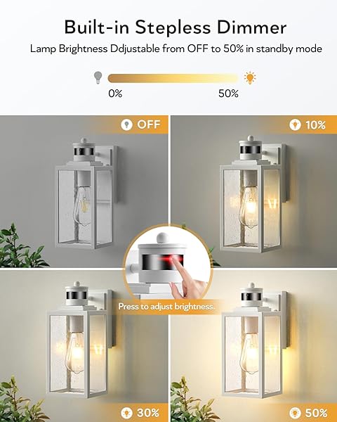 VIANIS 2 PACK MOTION SENSOR PORCH LIGHT, OUTDOOR GARAGE LIGHTING FIXTURES WALL MOUNT, WHITE OUTSIDE LED LIGHTS FOR HOUSE, DUSK TO DAWN EXTERIOR SCONCES WALL LIGHTING LANTERN LAMPS FOR FRONT DOOR COACH