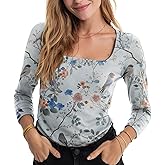 MARSVOVO Trendy Casual Long Sleeve Shirts for Women Ribbed Slim Fitted Crop Tops Spring Fall Basic Tops