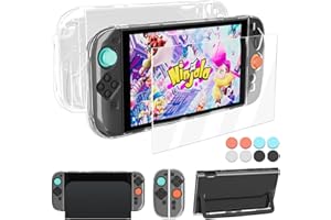Coooudqs Clear Protective Case for Nintendo Switch 2 Case Dockable, PC Slim Hard Shell for Switch 2 Accessories, Scratch & Shock Protection Cover for Joycon 2 with Screen Protector and 8 Thumb Grip