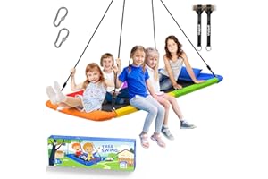 Hapfan 800lbs 60" Platform Tree Swing for Kids and Adults with Pillow, Heavy Duty Large Rectangle Swing for Kids Outdoor, Textilene Fabric, 9.8 FT Hanging Straps