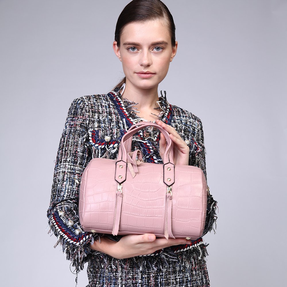 ZOOLER GLOBAL Women‘s Genuine Leather Handbags Large Space Fashion Purse Boston Bags Pink