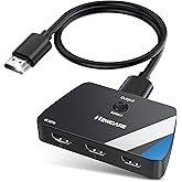 [Upgrade] HDMI Switch 3 in 1 Out, 4K@60Hz HDMI 2.0 Switch Splitter with 2.6FT Long HDMI Cable, 3-Port HDMI Switcher Selector,