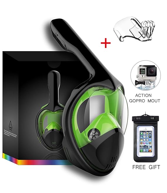 Tooklanet Schnorchelmaske vollemaske Gesicht Easy Breathe für Erwachsene Kinder, HD-Spiegel Panorama 180 °Ansicht Tauchermask