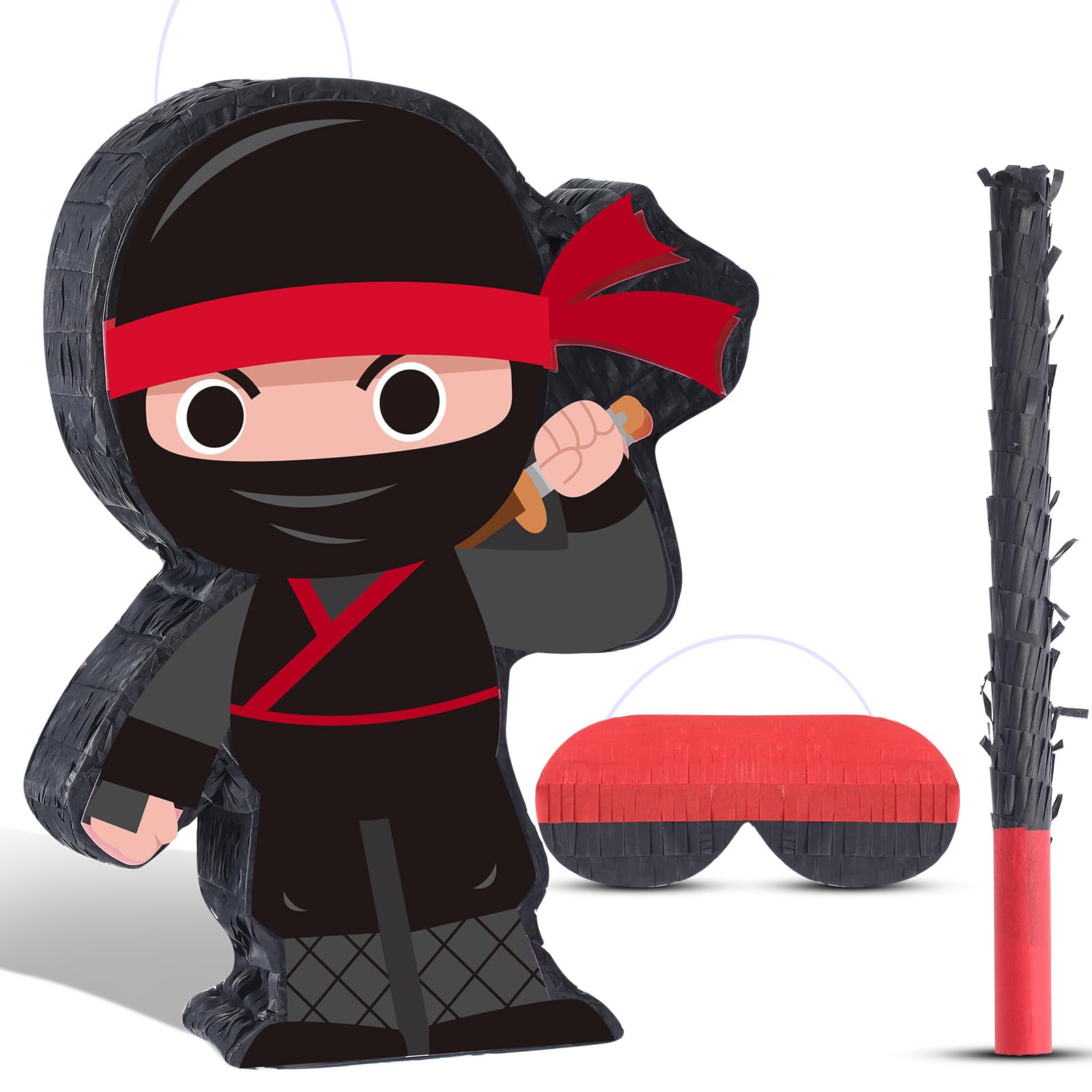 Photo 1 of Ninja Piñata Mini with Blindfold for Birthday Party Supplies, Bat and Filler for Birthday Party Decorations, Boys Girls and Adults Game Warrior Halloween Favors
