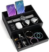 BELLE VOUS Black Valet Tray with Drawer - 7 Compartment Organiser view 1