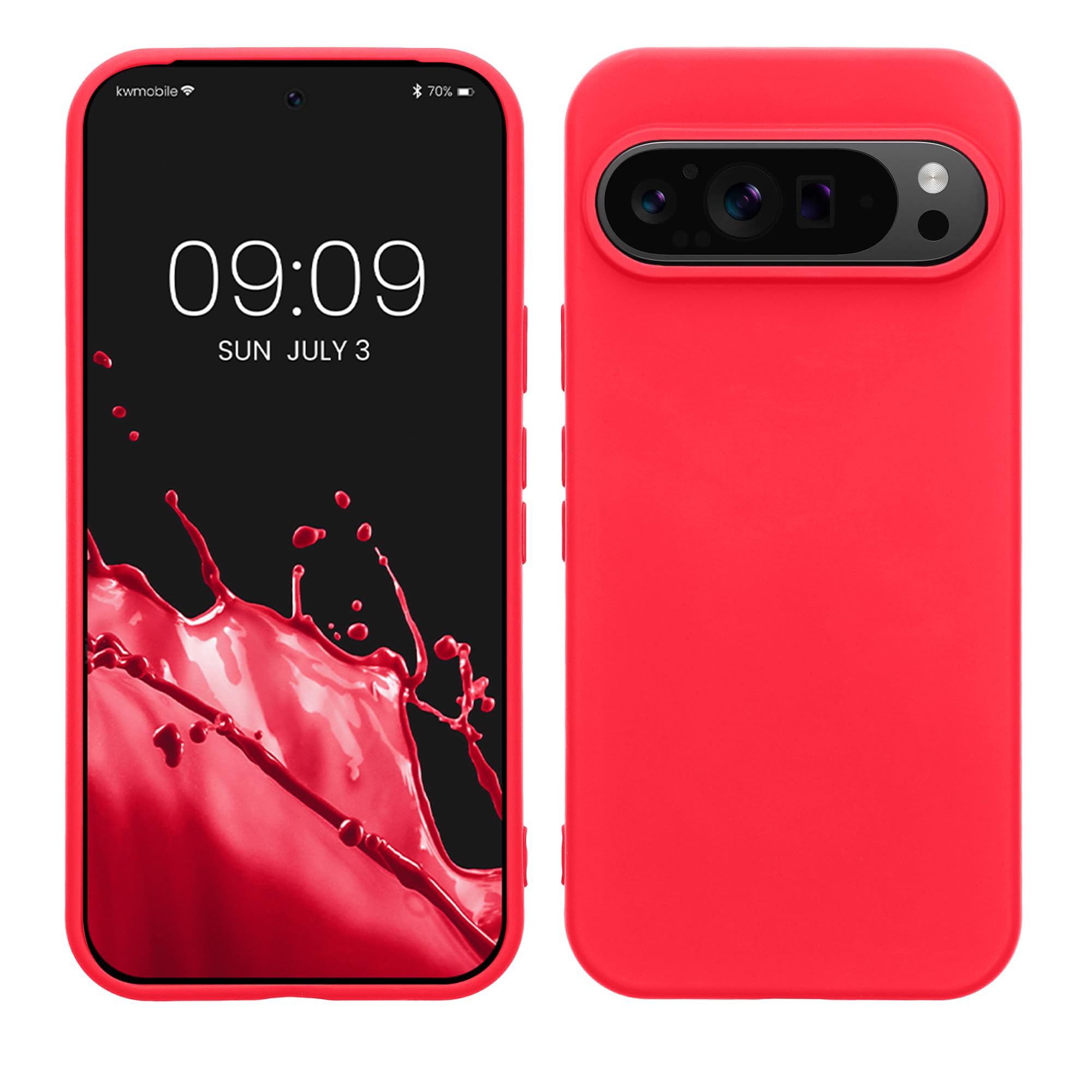 kwmobile Case Compatible with Google Pixel 9 / Pixel 9 Pro Case - Slim Protective TPU Silicone Phone Cover - Neon Pink