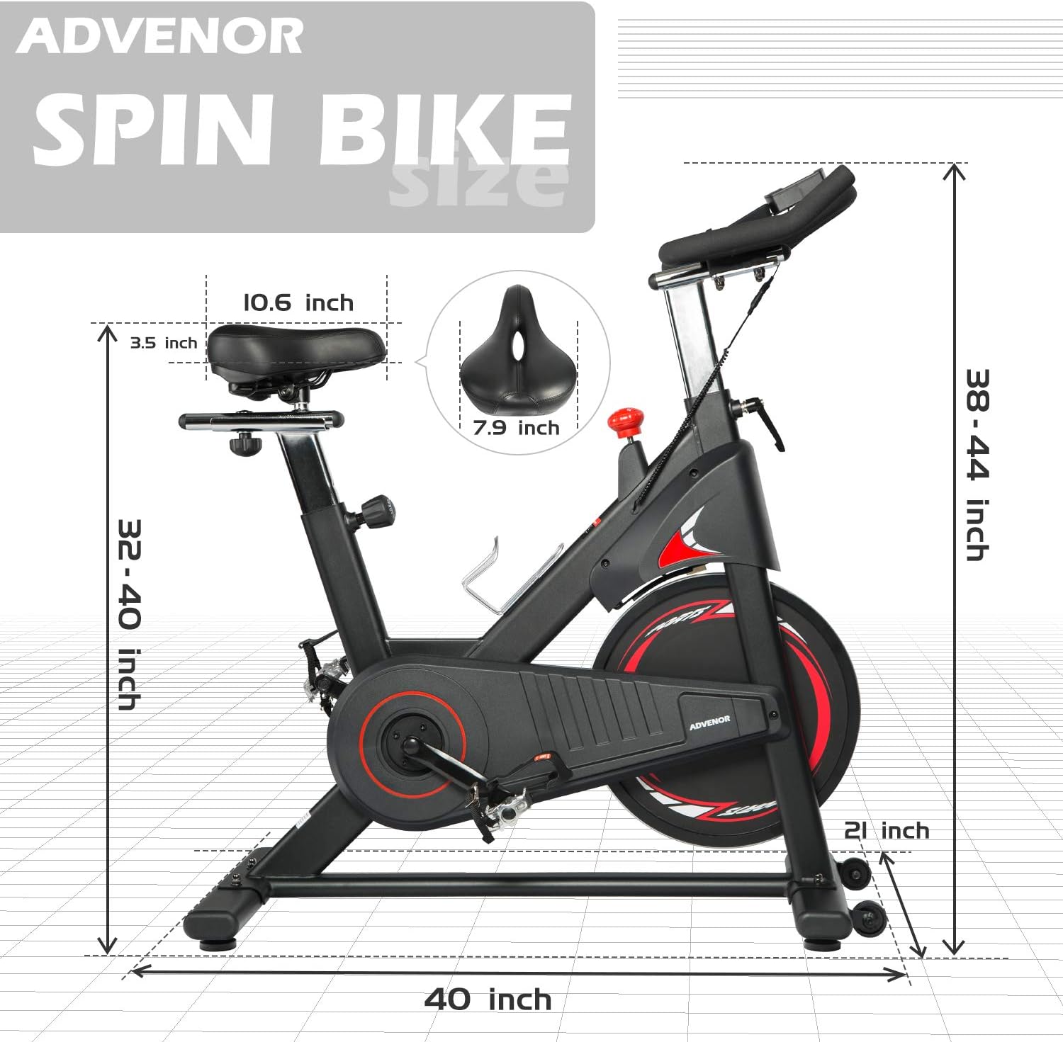 ADVENOR Magnetic Resistance Exercise Bike, Indoor Stationary Bikes for Home Workout, Quiet Belt Drive with LCD Monitor, Support up to 330 lbs, Flywheel 35 lbs (black&red) : Sports & Outdoors
