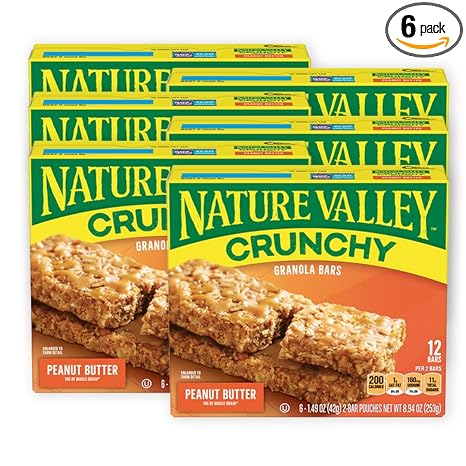 Amazon Com Nature Valley Granola Bars Crunchy Peanut Butter 6 Pouches 1 49 Oz 2 Bars Per Pouch Pack Of 6 Granola And Trail Mix Bars Grocery Gourmet Food