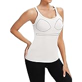 SLIMBELLE Built in Bra Workout Tank Tops for Women Gym Yoga Athletic Top Tight Racer Back Round Neck Sleeveless Cami