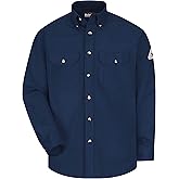 Bulwark FR Men's Flame Resistant 7 oz Cotton/Nylon ComforTouch Button Collar Uniform Shirt, Navy, X-Large/Tall