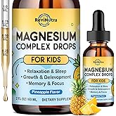 Kids Magnesium Liquid Drops - Magnesium Glycinate Liquid for Kids, Magnesium Supplement with L-Theanine, Calcium, Zinc, Vitamin D3 K2 for Sleep Calm Relaxation Brain Bones, Pineapple Flavor 2 Fl Oz