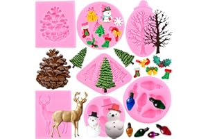 ZiXiang Christmas Fondant Molds Christmas Tree Snowflake Snowman Pine Cone Reindeer Light Bulb Holly Leaves Candy Chocolate Silicone Molds For Xmas Cake Decorating Cupcake Topper Polymer Clay Set Of 7