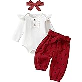 EVERGIFTKIDS Newborn Baby Girl Clothes Ribbed Knit Romper Heart Daisy Print Pants for 0 3 6 12 18 24 Months Girl Outfits