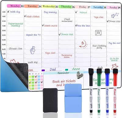 POPRUN Weekly Planner Whiteboard Calendar 60x40cm Self-Adhesive