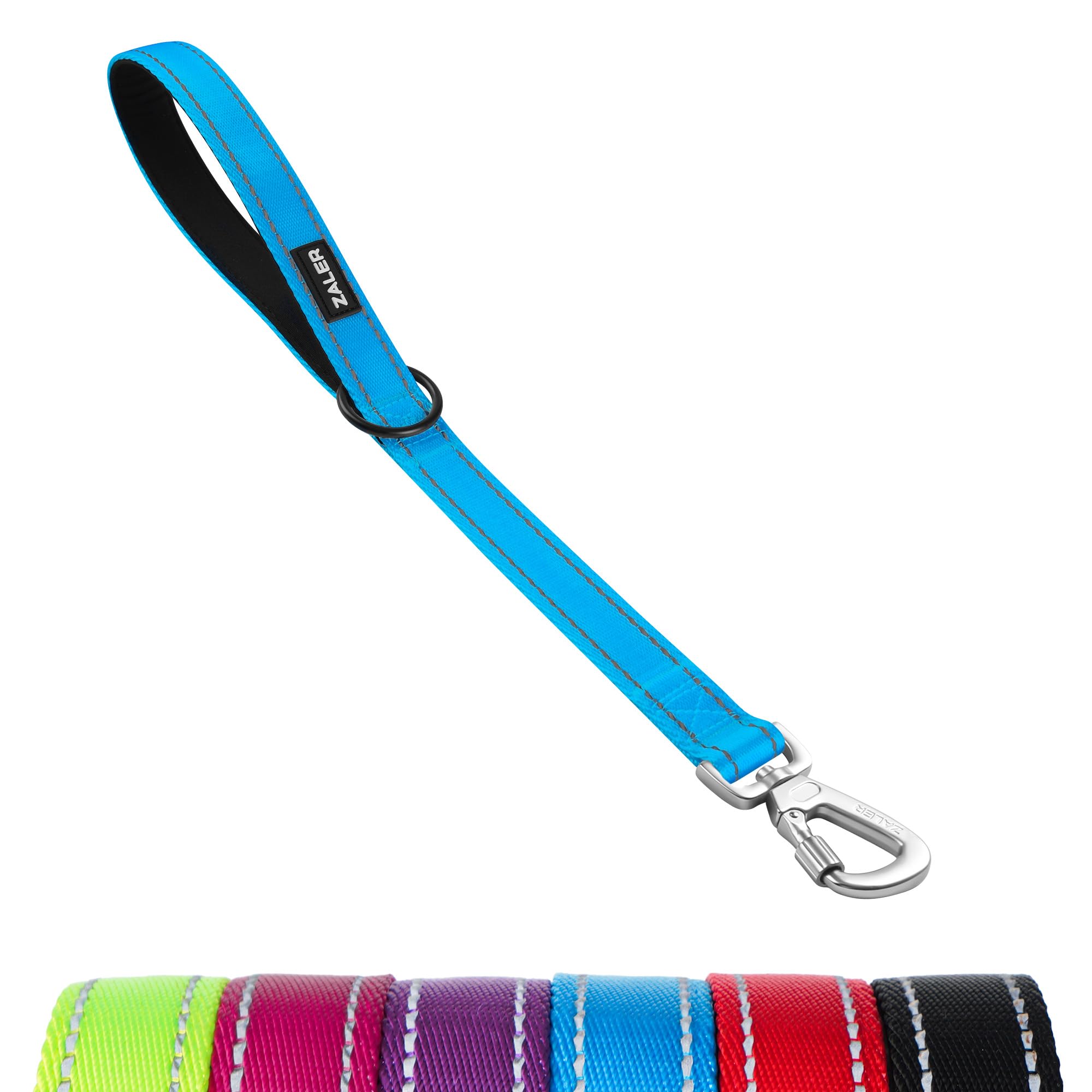Photo 1 of ZALER Short Dog Leash, 18 Inches Traffic Leashes for Dogs, Nylon Reflective Dog Lead with Padded Handle, Heavy Duty Pet Leash with Carabiner Clip for Large and Medium Dogs (18" Blue)
