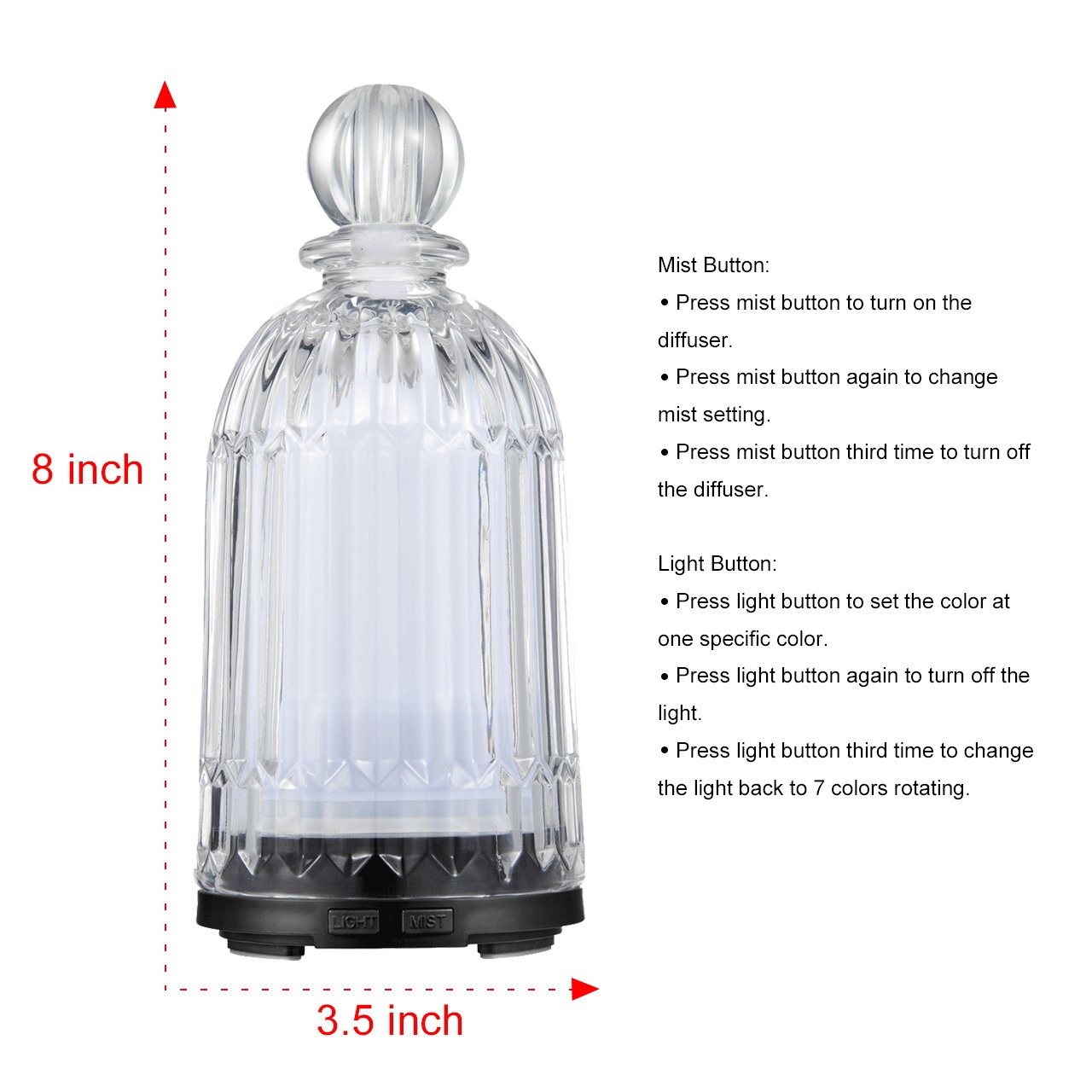 COSVII Electric Ultrasonic Glass Essential Oil Diffuser Perfume Bottle Design, 120ml Portable Small Aromatherapy Air Humidifier, Auto Shut-off, Quiet Operation, 7-color LED Lights (Clear Glass Cover)