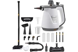 Spurgehom Handheld Steam Cleaner, Portable Steamer with Mop, 350ml Large Capacity,16-Piece Accessory Set for Floor, Car, Carpet, Upholstery, Couch, Tile, Windows Cleaning
