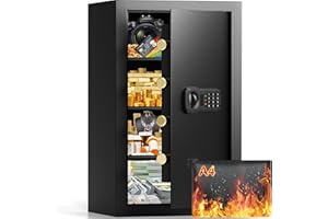 GHJGAGE 6.1 Cuft Large Fire proof Safe for Home Documents, Home Safety Box Fireproof Waterproof with Fireproof Bag, Digital Personal Security Safe with Electronic Keypad Keys and Removable Shelf