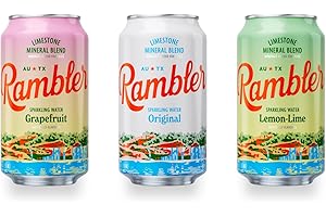 AUTX RAMBLER Sparkling Water, Texas Limestone Mineral Blend, Variety Pack (Original, Lemon-Lime, Grapefruit), 12-Ounce Cans, One 8-Pack Each x 3 Flavors (24 Cans Total)