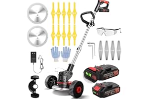 ZGLCQSGY Electric Weed Wacker Cordless, 3 in 1 Lawn Mower Grass Edger with 2 Pcs 7500mAh Batteries Powered & Detachable Wheels, Foldable and Lightweight Grass Trimmer/Brush Cutter, Weed Eater Garden and Yard