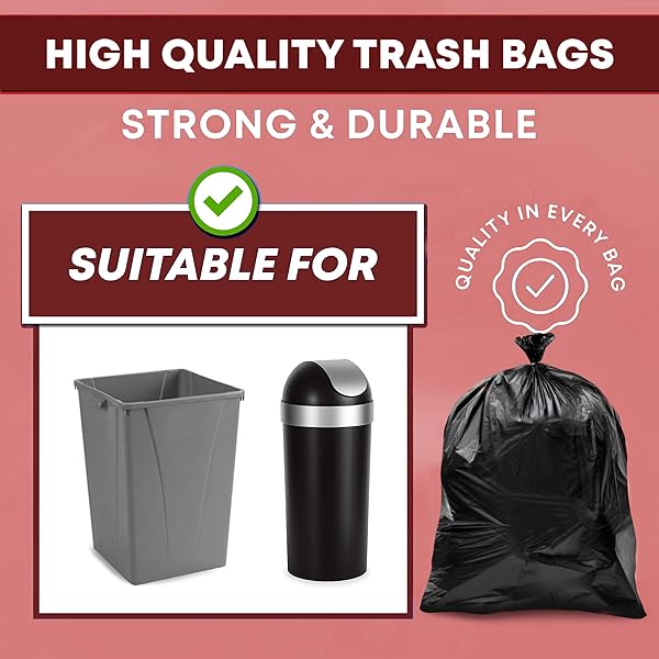 16-25 GALLON TRASH BAGS – BULK 520 COUNT – MEDIUM-LARGE BLACK GARBAGE BAGS, ONE SIZE FITS 16, 20, 25 GAL TRASH CAN LINERS FOR BATHROOM, KITCHEN, HOME, OFFICE & COMMERCIAL – TEAR-OFF ROLL