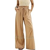 MakeMeChic Women's Wide Leg Pants Lace Drawstring High Waist Palazzo Trousers