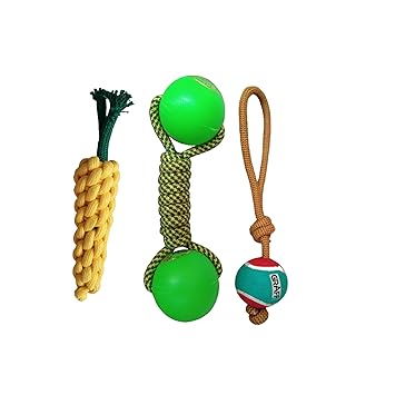 Pet Needs Combo of 3 Durable Pet Teeth Cleaning Chewing Biting Knotted Small Puppy Toys -100% Natural & Safe Cotton