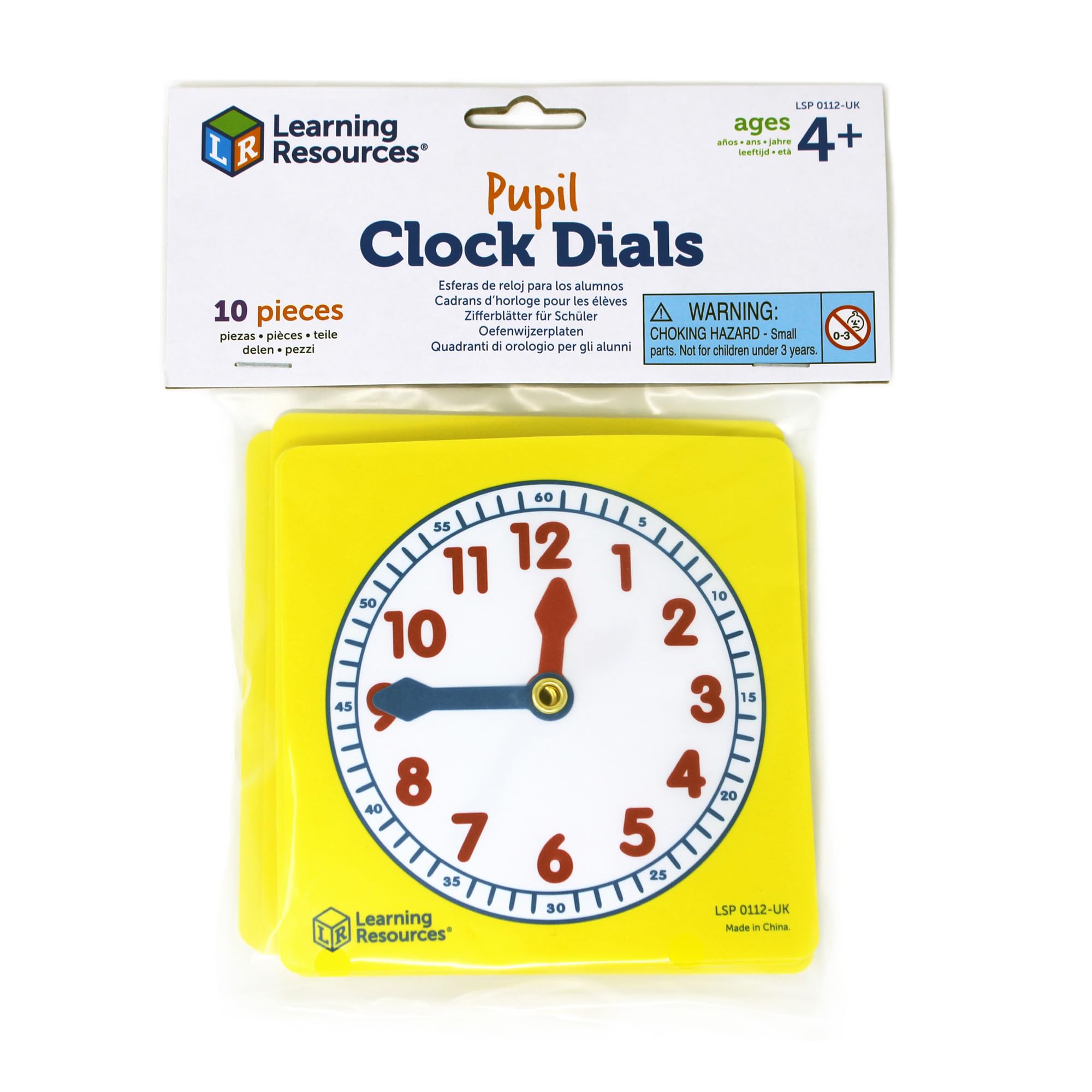 Learning Resources Pupil Clock Dials (Set of 10), Clocks for Kids, Learning to Tell the Time, Analog Clocks with Moveable Hands