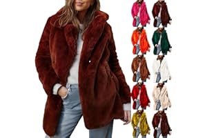 Winter Fluffy Jackets Women Fashion Faux Fur Coat Mid Length Long Sleeve Plush Fuzzy Outerwear with Pockets