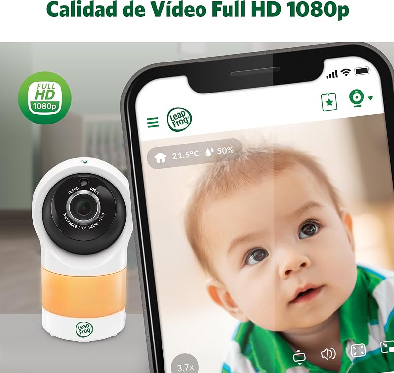 LF1911 Smart WiFi Monitor de Bebé com Vídeo em FHD 1080P, Aplicação Gratuita com Deteção de Movimento e Ruído, Visão Noturna a Cores, Modo de Privacidade, Controlo Remoto de Zoom Rotação-Inclinação