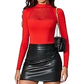 Avidlove Bodysuits for Women Mock Neck Shapewear Body Suit Long Sleeve Leotard Mesh Going Out Tops Concert Outfits