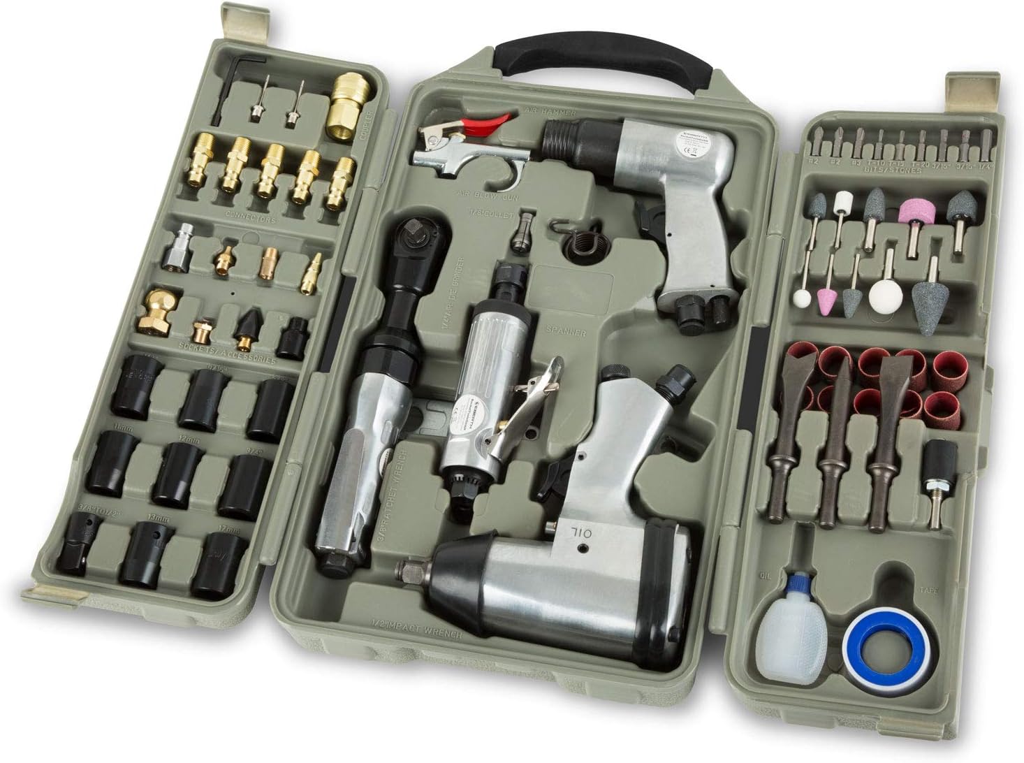 EBERTH71-pcs Air Tool Set (1/4" Air Connection, Quick-Coupling, Extensive Accessories, 311 Nm Torque max., Case)
