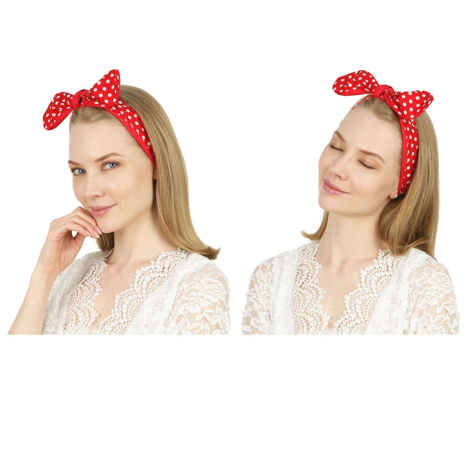 Sea Team Cotton Headband Bows Red with White Polka Dots Double Wide Headwrap Cotton Head Band : Beauty
