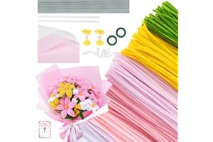 ANYEVE 600PCS Pipe Cleaners Craft, Pipe Cleaner Bulk Flower Kit, 6 Colors Chenille Stems Flower Making Kit with Floral Wires, Gardening Tape, Stamen, Floral Wrapping Paper & Ribbon for Art and Craft Supplies