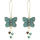 Hanavigar Bohemian Vintage Copper Green Butterfly Beaded Dangle Drop Leverback Earrings for Women
