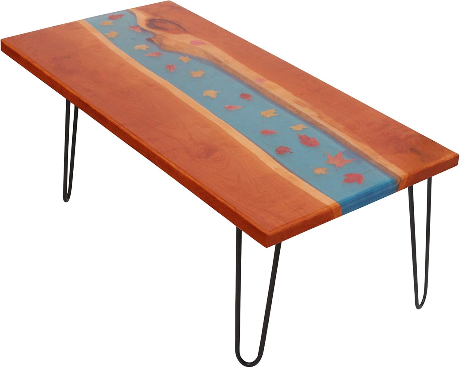 Amazon Com 40 Cocktail Coffee Table End Table Side Table Sofa Table Tv Table Vanity Table From Cherry Wood With Live Edge Autumn Leaves River Handmade Unique Kitchen Dining