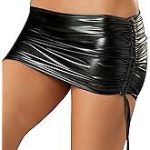 Yevin Shiny Metallic Skirt for Women Pleated Bodycon Mini Skirt Dance Clubwear