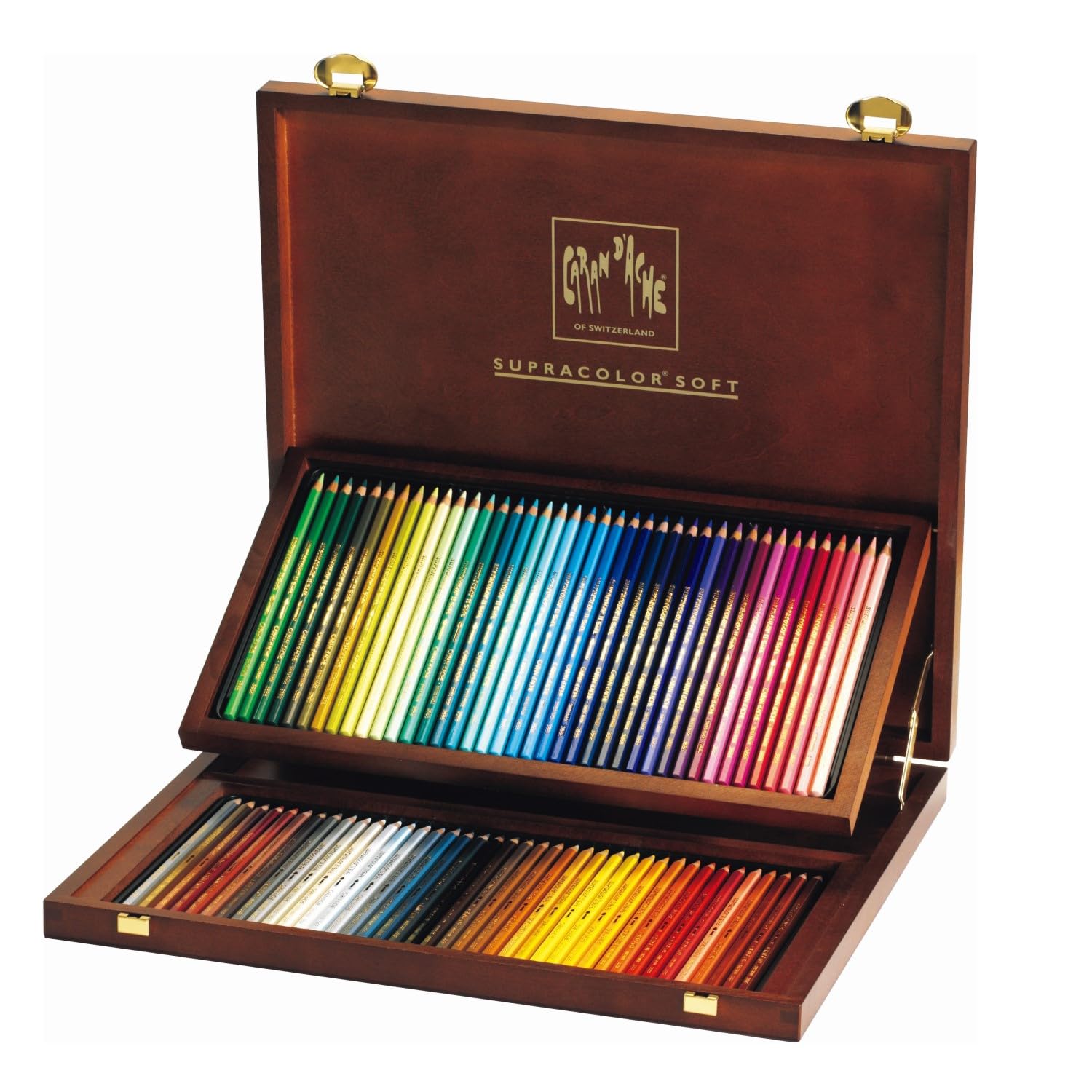 Caran Dache Wooden box with 80 assorted colours