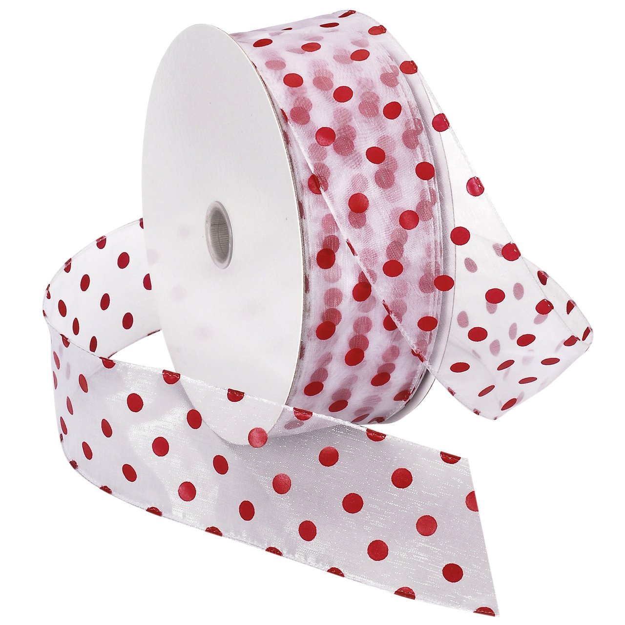 Morex Ribbon Wired Ribbon, White/Red Dots