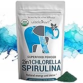 Chlorella Spirulina Powder Organic | Super Greens Powder and Smoothie Mix | Rich in Chlorophyll for Immune Support and Energy | Raw Vegan Protein | Spirulina Chlorella Powder | 50 Servings