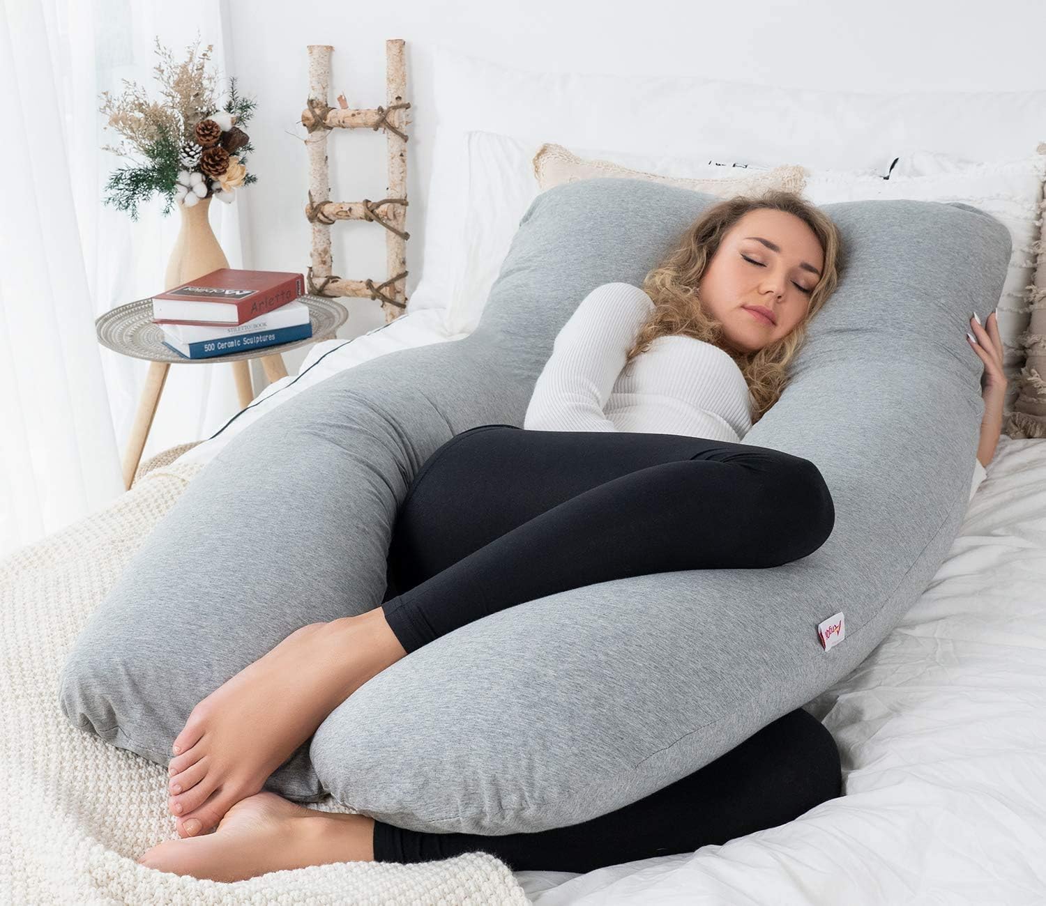 AngQi Pregnancy Pillow with Jersey Cover, U Shaped Full Body Pillow for Pregnant Women and Sleeping, Gray: Home & Kitchen