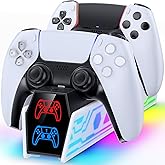 PS5 Controller Charger for Commodore 64 Game, PS5 Charging Dock for Original & Edge with LED & RGB Lighting Mode,Fast Controller Charging Station Stand for PlayStation