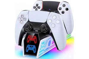 RYSKER PS5 Controller Charger for Commodore 64 Game, PS5 Charging Dock for Original & Edge with LED & RGB Lighting Mode,Fast Controller Charging Station Stand for PlayStation