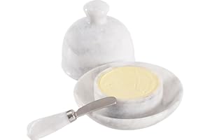 Radicaln Marble Butter Dish With Lid 6" Inches White Handmade Butter Storage Container Ideal Butter Keeper Butter Dish Butter Crock & Butter Crock For Counter With Water