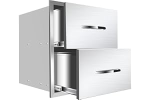 KODOM Outdoor Kitchen Stainless Steel Flush Mount BBQ Drawers with Handles - Double Access Island for Outdoor Kitchens or Patio Grill Station (18''W x 15''H x 23''D)