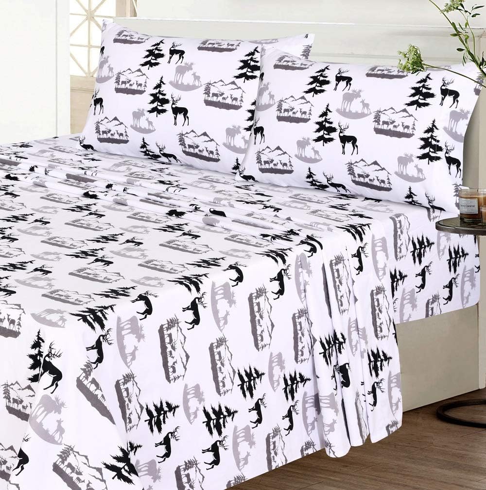 Ruvanti 100% Cotton 3 Pcs Flannel Sheets Twin XL Snow Flake Print - Deep Pocket, Warm, Super Soft & Breathable Twin XL Size Flannel Bed Sheets Set Include Flat Sheet, Fitted Sheet &1 Pillow Case: Home & Kitchen