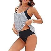 ZAFUL Two Piece Tankini Swimsuit for Women High Waisted Tummy Control Bathing Suit Double Up Tankini Set
