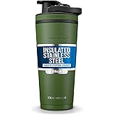 Ice Shaker Insulated Stainless Steel Shaker Bottle | 26oz, Green | Cold for 30+ Hours | Insulated Cup with Twist-on Agitator | Odor-Free Bottle for Protein Shakes, Water, Smoothies, Cocktails