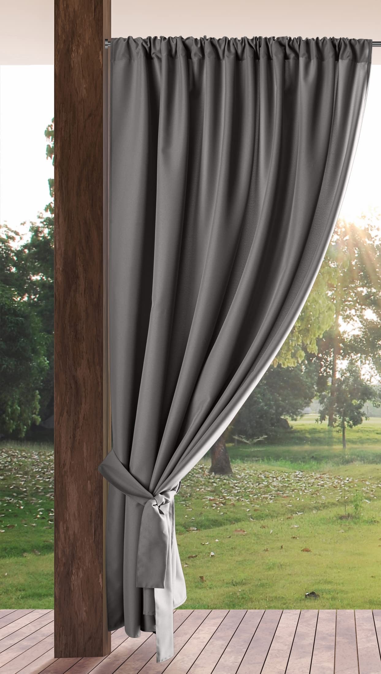 Eurofirany GARDEN Outdoor Curtain with Rod Pocket - 1 pc. Sun Protection, Privacy Screen, Windproof, Waterproof Curtain for Patio, Gazebo, Pergola, Porch, W61 x L79, Dark Grey